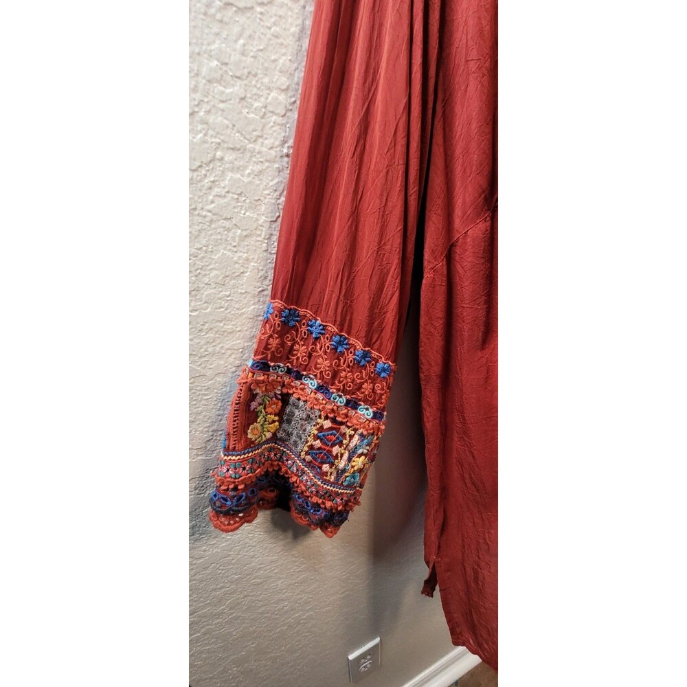 JOHNNY WAS 3x RED Tunic Embroidered Cupra - long sleeve Shirt Blouse Top HOLIDAY - Picture 6 of 10